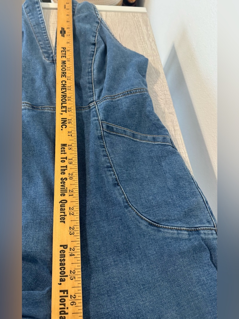 We The Free Sweet Thing Denim Flare Jumpsuit Halter Boho Festival Med *Read* - Picture 9 of 16